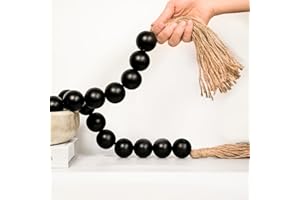 RUIRUICO Extra Large Wood Bead Garland with 1.4" Diameter Wood Beads, Wooden Beads Garland with Tassels, Decorative Beads Home Decor, Farmhouse Beads Decor (Black, 41 Inches)