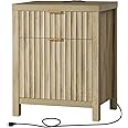 OAKHAM HOME Oxford 2 Drawer Nightstand, End Table with Charging Station, Night Stand with Fluted Panel, Farmhouse Sofa Bed Side Table for Bedroom, Living Room (Sunwashed Ash Oak)