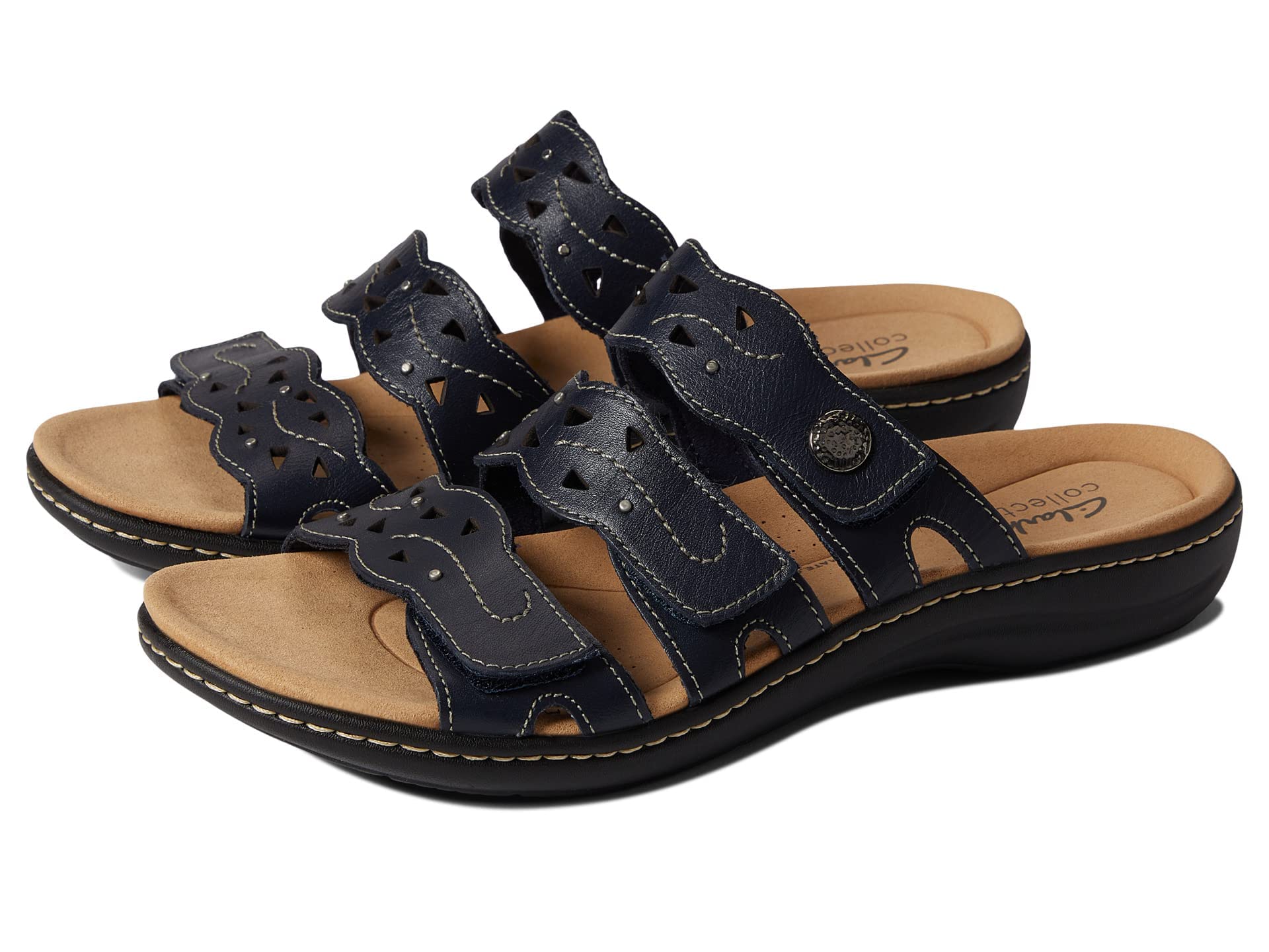 Clarks Laurieann Echo Flat Sandal, Navy Leather, 8 Medium Image