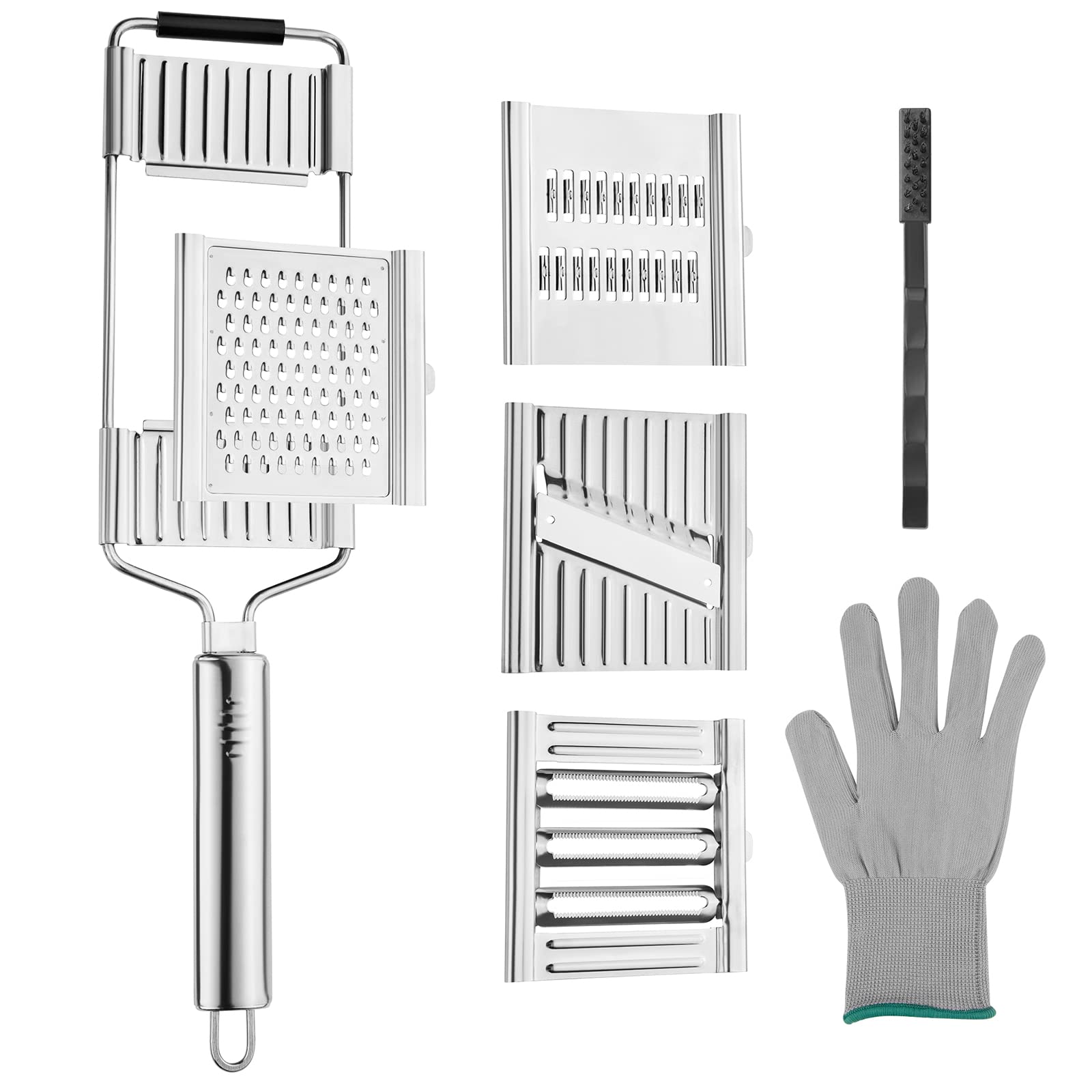 HyChill Upgraded Vegetable Slicer Grater Cutter Shredder | 4-in-1 Multi-purpose Chopper Stainless Steel for Vegetables, Fruits, Cheese, Lemon in the Kitchen(4 1+brush+glove) HC-4-1 15*5.5
