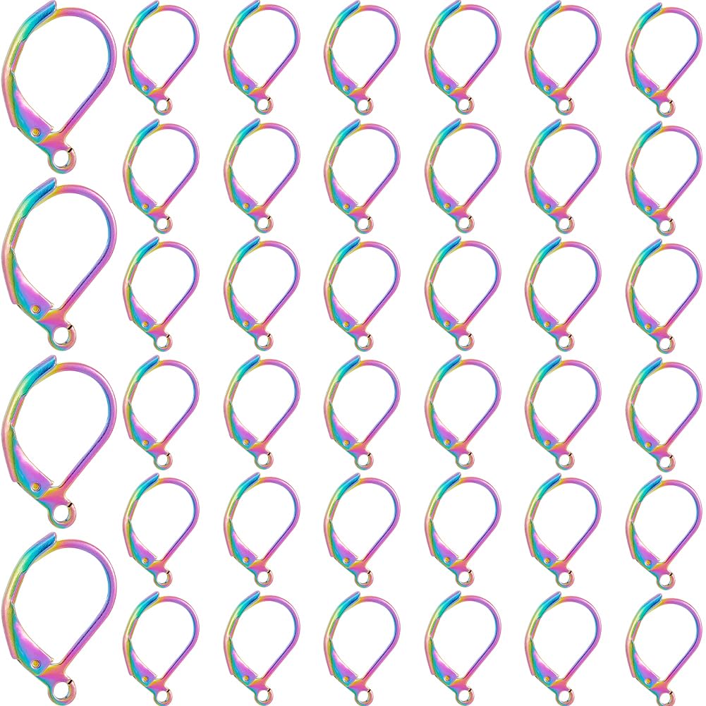 SOFPLATE 1 Box 40Pcs Leverback Earring Findings Stainless Steel Earring Hooks Bulk French Wire Rainbow Color Lever Back Small Huggie Earring Hooks for jewellery Making Supplies DIY Craft Women Beginne