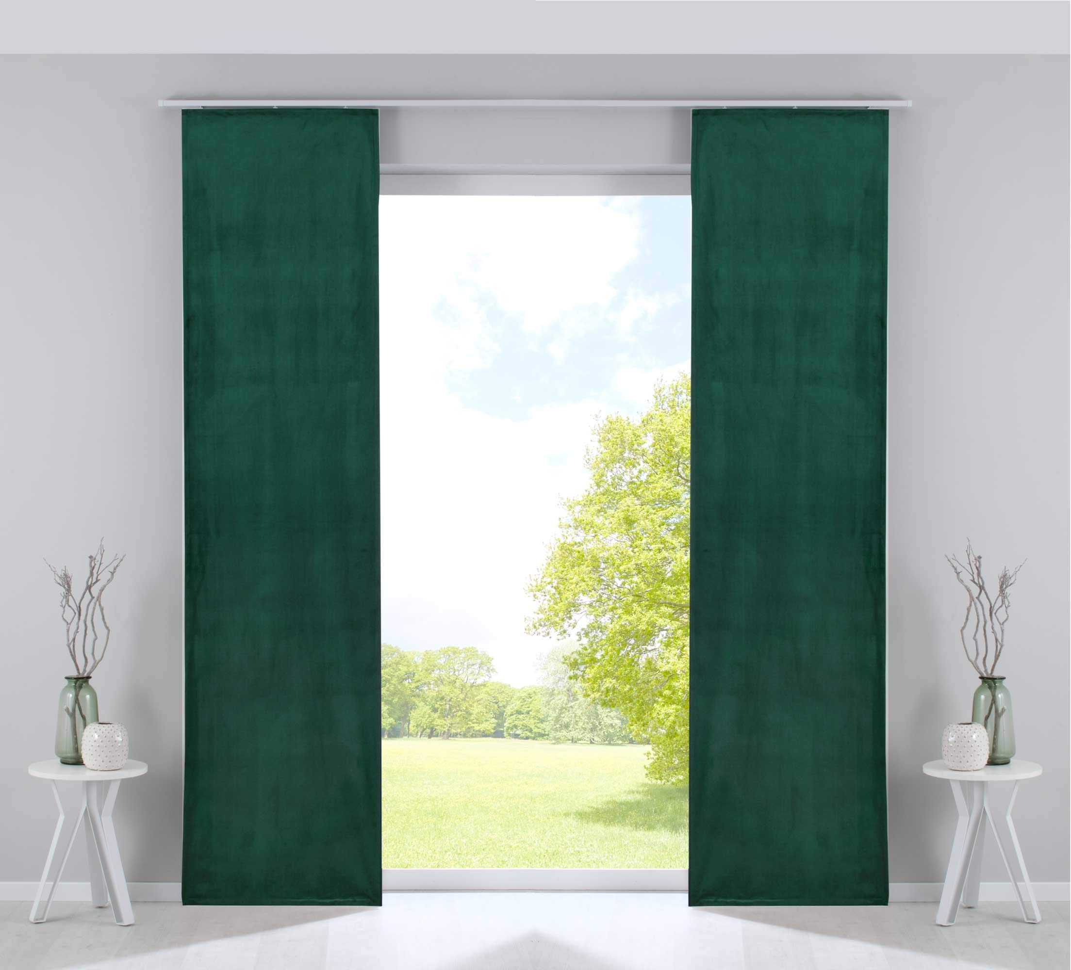 Gardinenbox Curtain Box Set of 2 Panel Curtains Blackout Sliding Curtains Milano Velvet Opaque Blackout Panel Weighting Bars 100% Polyester Green 245 x 60 cm