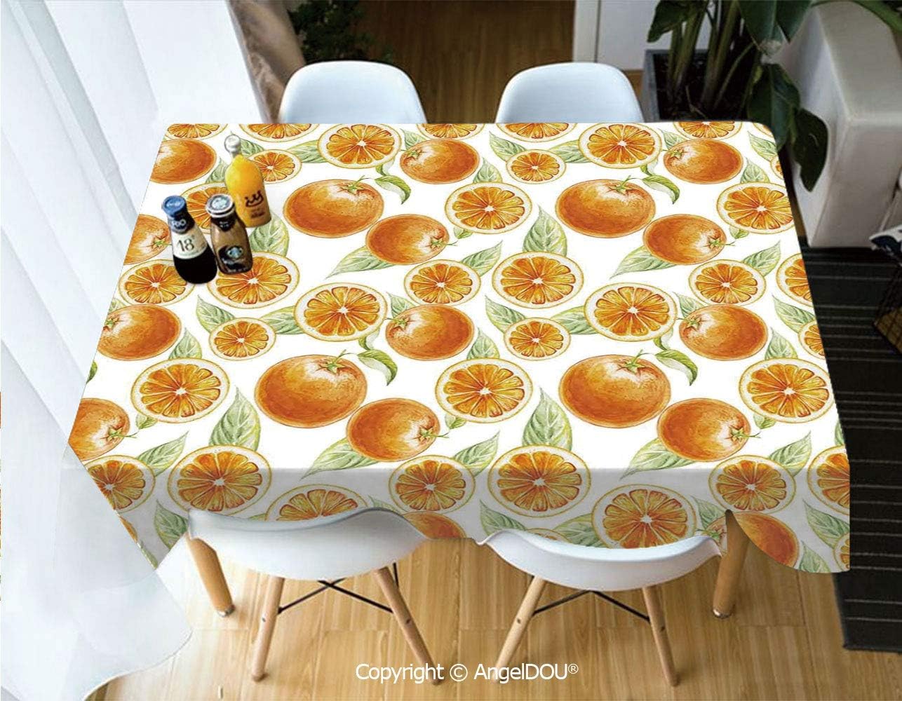 AngelDOU Modern Tablecloth Rectangle Table Cover Orange Fruit Leaves Pattern Watercolors Citrus Eco Juicy Healthy Food Artwork for Camping Picnic Dinner Party Decor,W55xL55(inch)