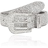 Bemous Rhinestone Belts for Women Silver Cowgirl Belt