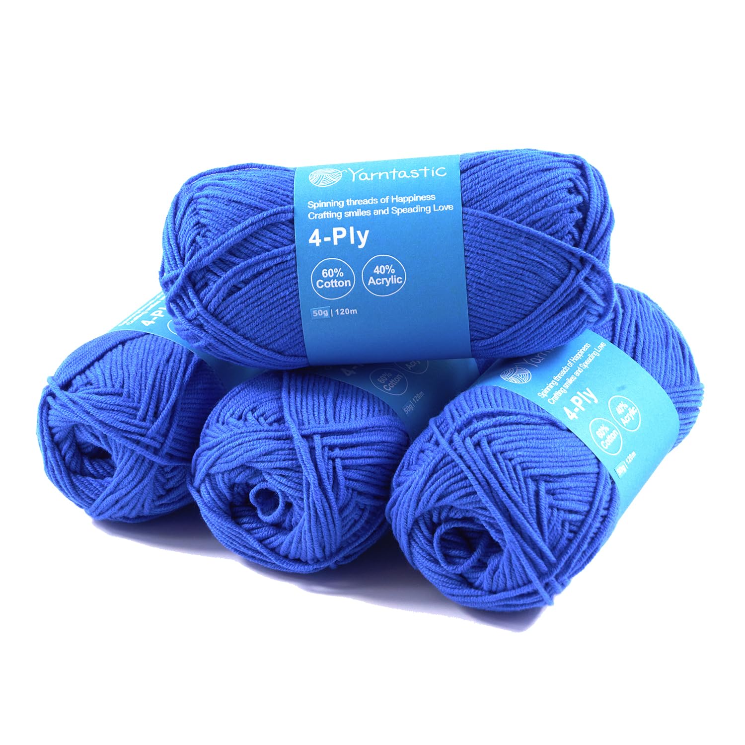 Yarntastic 50g x 4 Balls in a Pack, 4 Ply Yarn, 16 Wraps per inch (About 2.5cm), 60% Cotton 40% Acrylic Blended, 43 Colour Choices; for Knitting, Crochet, Amigurumi, Baby Blanket, Clothing and Others — image 1