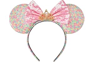 RAZKO Sequin Mouse Ears Headband, Rainbow Iridescent Mice ears Hairband for Women Girls Princess Hair Accessories (Rainbow Crown L)