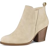 mysoft Women's Ankle Boots V Cut Side Elastic Panel Stacked Chunky Heel Booties with Side Zipper
