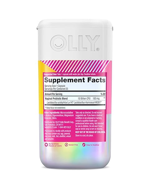 OLLY HAPPY HOO-HA CAPSULES, PROBIOTIC FOR WOMEN, VAGINAL HEALTH AND PH BALANCE, 10 BILLION CFU, GLUTEN FREE – 25 COUNT