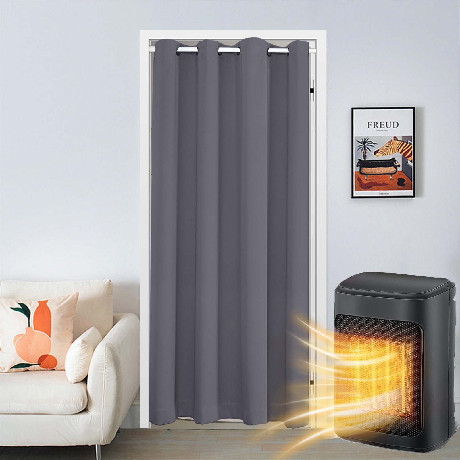 SK Studio Doorway Curtain Blackout Closet Curtains Thermal Insulated Privacy Grommet Door Curtains for Room Divider, Hallway, Window Dark Grey, 34" W x 80" H