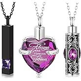 MTLEE 3 Pieces Cremation Urn Necklace for Ashes Vertical Bar Zircon, Heart Crystal Necklace Urn Stainless Steel Waterproof Memorial Pendant