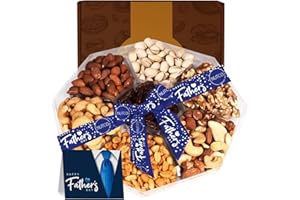 NUTCO Gourmet Collection -Mixed Nuts Gift Basket in Red Gold Box (7 Assortments, 1 LB) Arrangement Platter, Birthday Care Package - Healthy Kosher USA Made (1 lb, Father's Day)