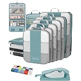 10 Set Compression Packing Cubes for Travel Essentials,Compressible Expandable Packing Cubes for Suitcase,OlarHike Luggage Organizer Bags for Travel,Handy Helper for Organizing Clothes(Blue Gray)