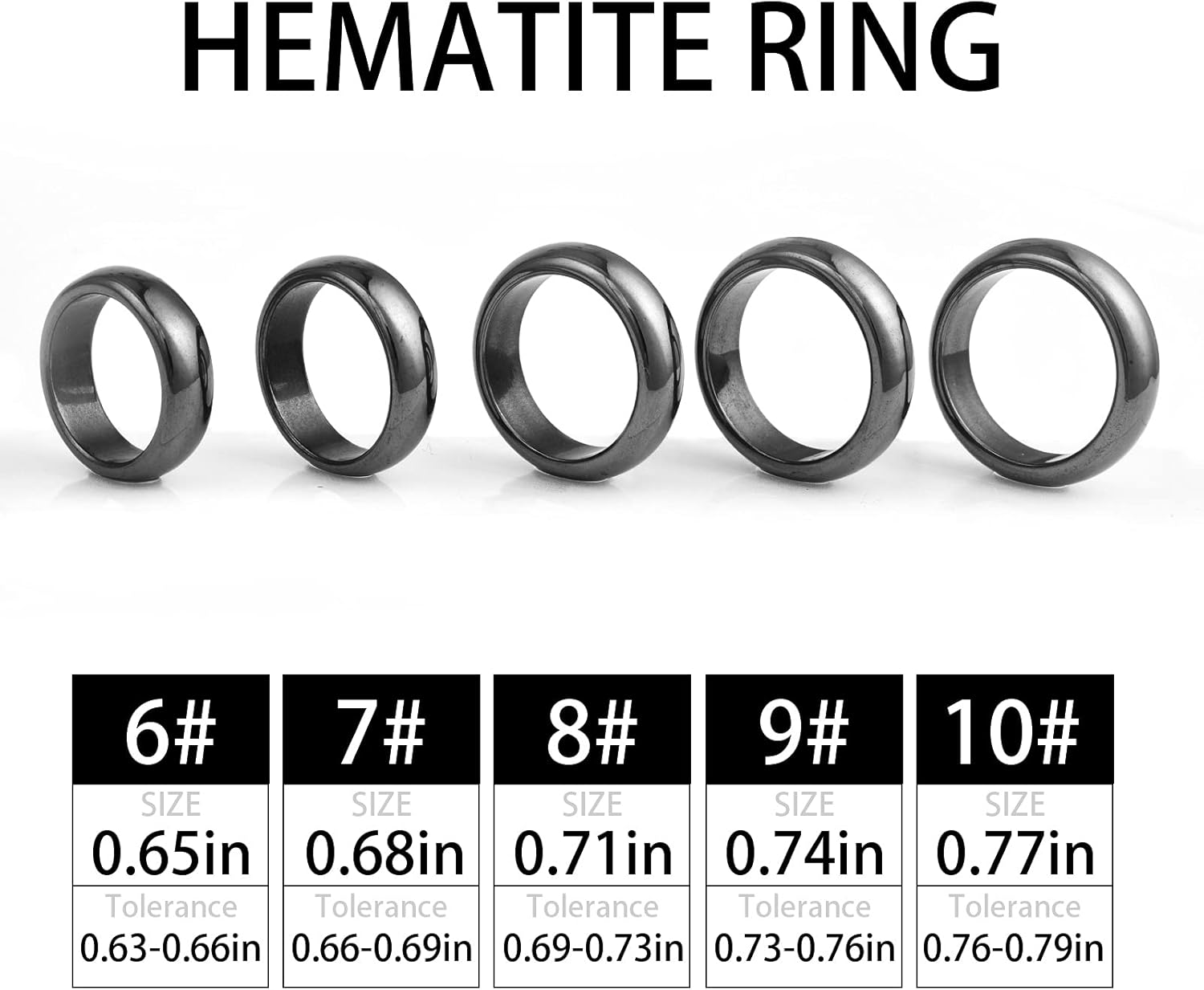 5Pcs Hematite Magnetic Plain Band Rings, Break with Negative Energy, Genuine Hematite Ring for Women Men Benefit to Anxiety Balance Assorted Size 6-10: Clothing