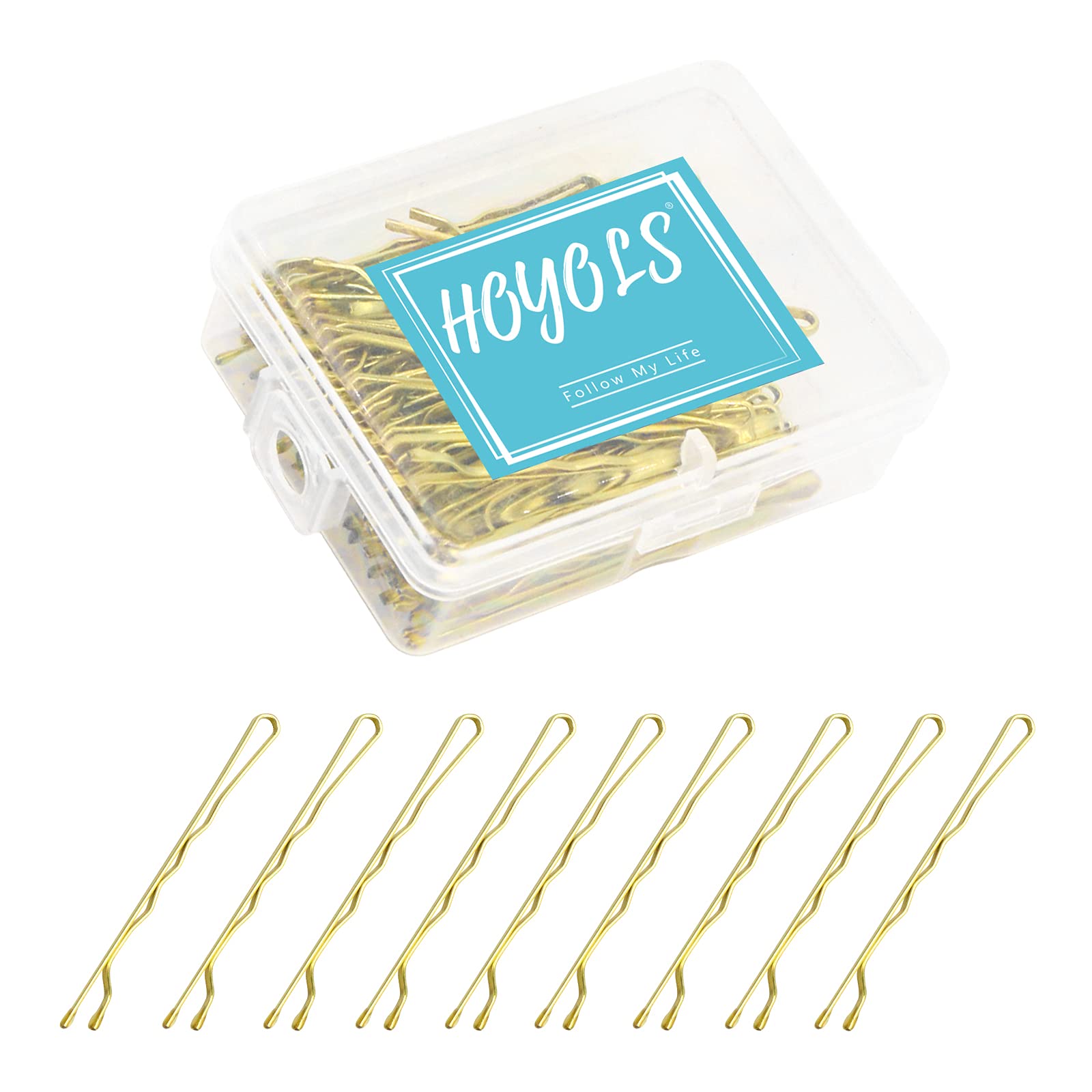 Hoyols Premium Metallic Crimped Grip Bobby Pin, Secure Hold Wavy Slide Proof Gold Hair Styling Pins for Women Buns Thin Hair 100 Count, 2 inch (Blonde)