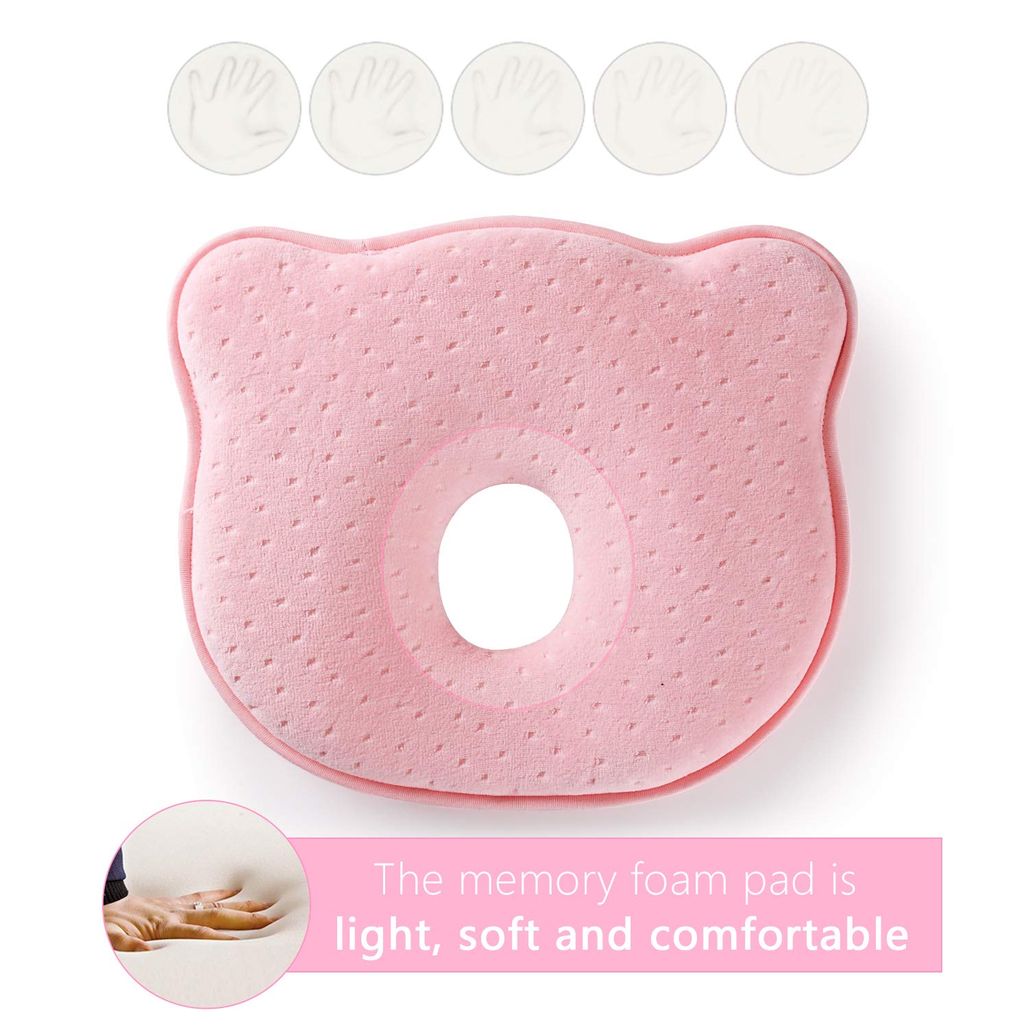 Baby Head Shaping Pillow for Newborn Baby/Supportive Memory Foam Infant Pillow to Prevent Flat Head,Best Perfect for 0-12 Months Baby (Pink)