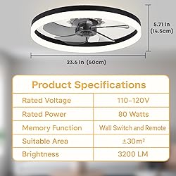 Fszdorj 23.6'' Ceiling Fan with Light, Upgraded Low