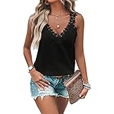 Guipure Lace Panel Tank Top Women Summer Tops Casual Country V Neck Tee Shirts Sleeveless Fashion Loose Blouse