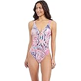 Profile by Gottex Karma Women’s V Neck U Wire One-Piece Swimsuit Paisley Print with Soft Cups and Tummy Control