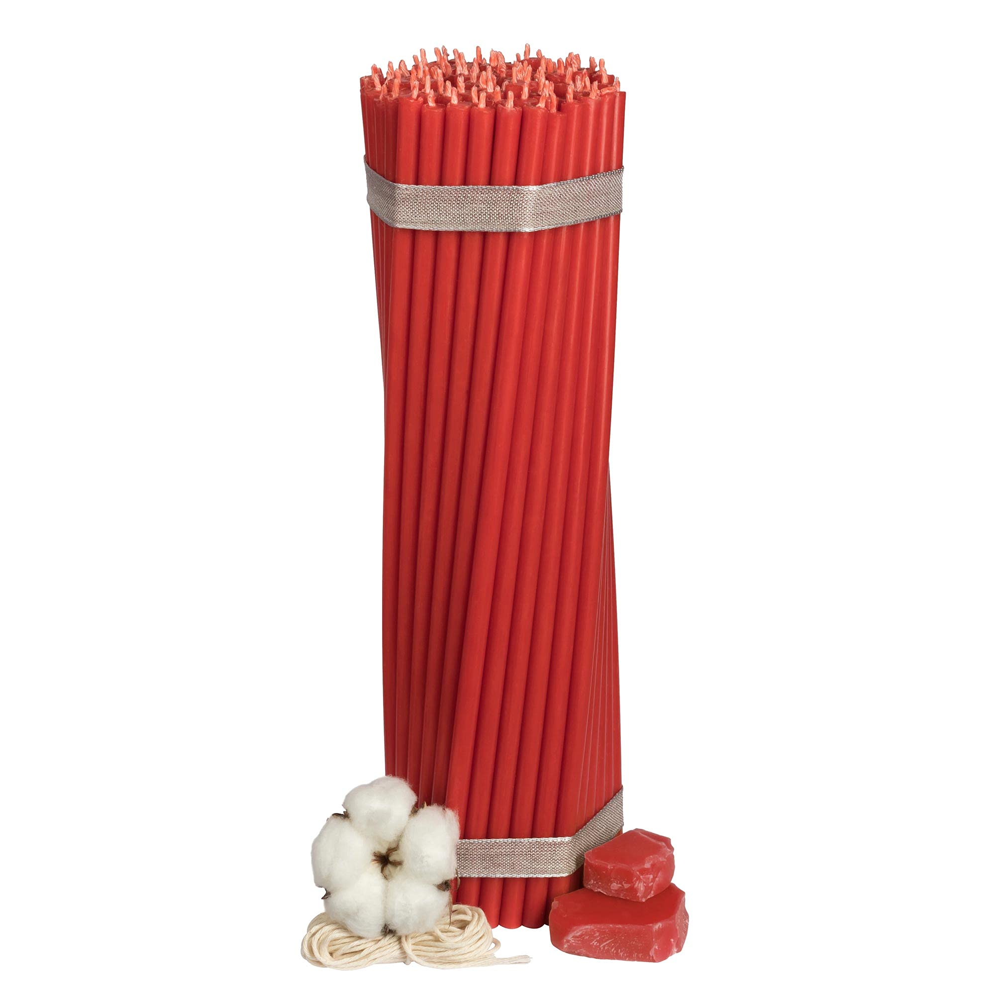 Ritual Candles Beeswax Candles Red Pack of 100 Length 29.5 cm Diameter 8.5 mm Burn Time 150 Min; Natural, Drip , Smokeless Thin Church Quality Made from Beeswax No. 30