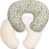 Teleamica 2 Pack Ultra Soft Nursing Pillow Covers for Baby Girl & Boy, Stretchy Boppy Compatible Cover for Breastfeeding Pillows, Easy to Use & Clean (Beige,Wild Floral)