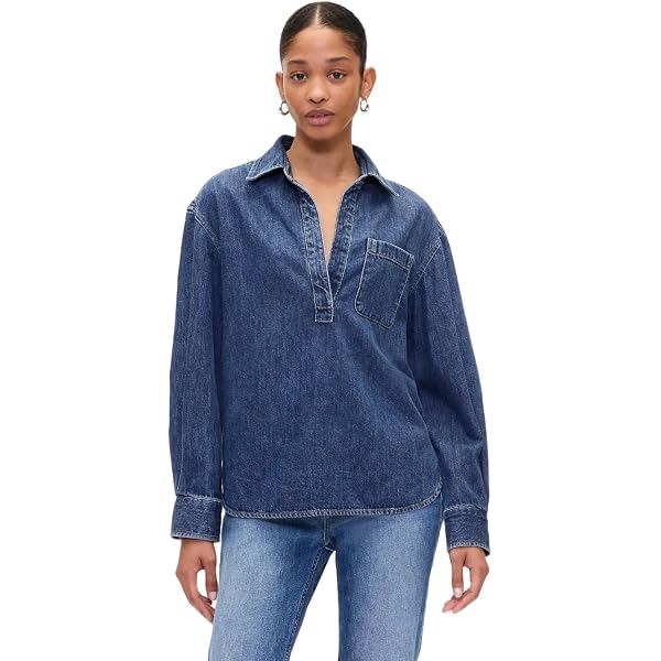 GAP Womens Western Denim Button Down Shirt Blouse Top Black Wash XS at Amazon Women's Clothing store GAP Womens Western Denim Button Down Shirt Blouse Top Black Wash XS at Amazon Women's Clothing store