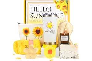 VUEJIC Sending Sunshine Care Package for Women-11 Pcs Sunflower Gifts.Get Well Soon Self Care Gifts Basket.Unique Women's Inspirational Relaxation Bath Set, Birthday Box for Gifts. (Standard Set)