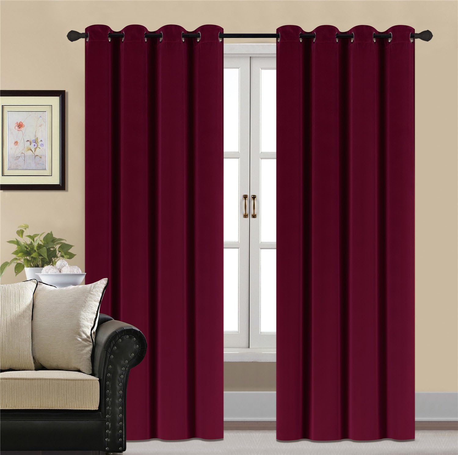HCILY Blackout Velvet Curtains Red 84 Inch Thermal Insulated for Bedroom 2 Panels (W52'' x L84'', Burgundy)