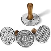HULISEN Cookie Stamps Set of 4, Metal Cookie Press Mold with Wooden Handle, Decorating Supplies for DIY Baking, Cake, Pastry,