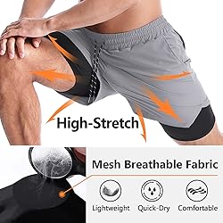Aolesy Men’s 2 in 1 Running Shorts 5 Inch Workout