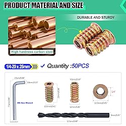 Twidec/50PCS 1/4"-20 Threaded Inserts for Wood