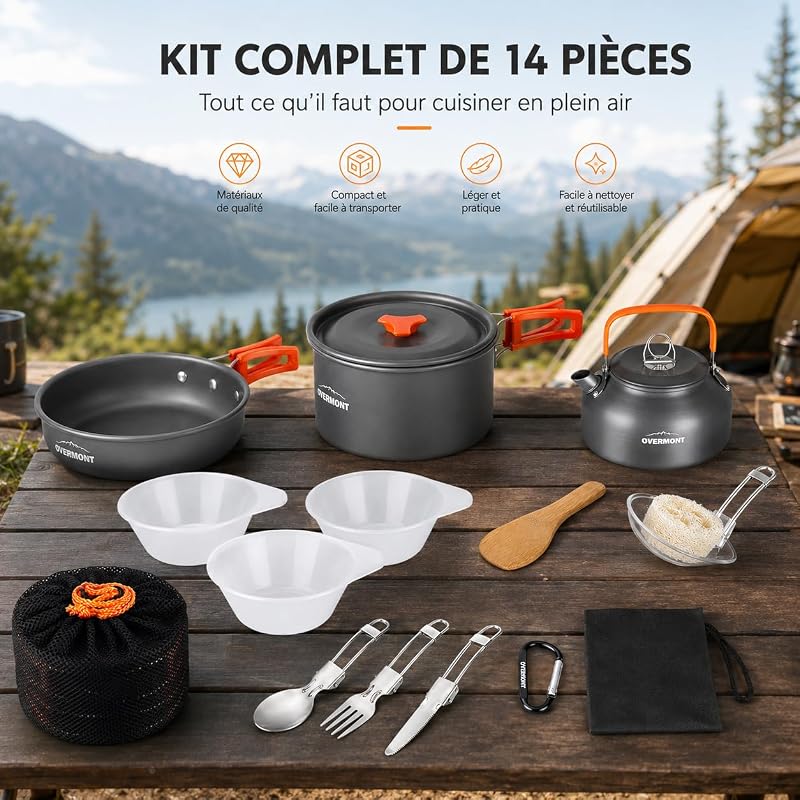 Kit de Cuisine de Camping 14 Pièces en Aluminium Anodisé