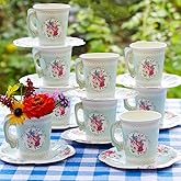 Talking Tables 24 x Vintage Floral Tea Party Cups & Saucers Set Afternoon Tea Party Decorations Wedding Mother’s Day Bridgerton Birthday Bridal Shower Baby Shower Birthdays Cups & Saucers 6oz Cups