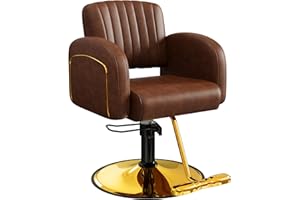 Baasha Professional Brown & Gold Salon Chair, Luxury Hydraulic Styling Chair with Soft PU Leather, High-Density Foam Cushion, 360° Swivel, Stainless Steel Frame, Ergonomic Design, 330 lbs Capacity