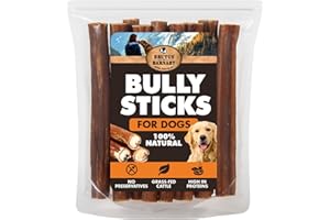 BRUTUS & BARNABY Bully Sticks for Dogs, 6" – Low-to-No Odor, Grass-Fed, Rawhide-Free Chews for Aggressive Power Chewers