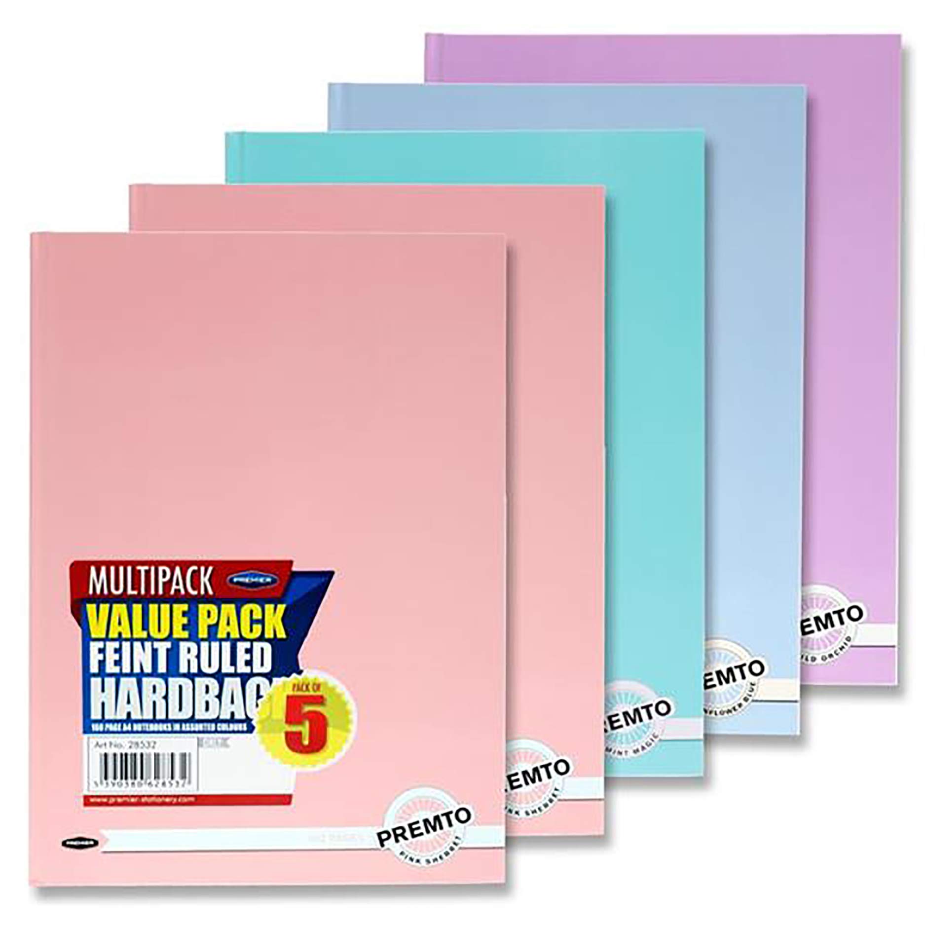 Premier Stationery Premto Pastel A4 160pg Hardcover Notebook. Assorted Colours. Pack of 5.