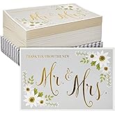 Wedding Thank You Cards - 48-Pack Gold Foil Thank You from The New Mr. and Mrs. Greeting Card, Envelopes Included, 10.2 x 15.2 cm