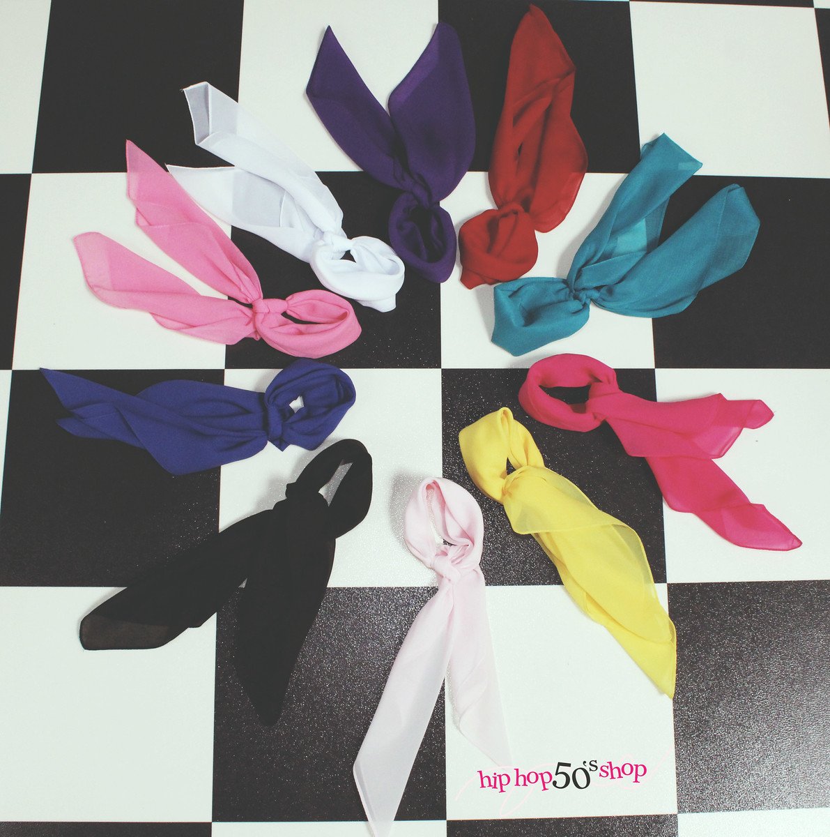 1950s Chiffon Scarf, Vintage Ascot, Retro Hair Tie for Women and Children 1950s Chiffon Scarf, Vintage Ascot, Retro Hair Tie for Women and Children