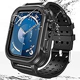 Hensinple IP68 Waterproof Case and Band for Apple Watch SE 2/SE Series 6/5/4 44mm with Screen Protector,Heavy Duty Shockproof Bumper Durable Cover for Apple Watch SE 2/SE Series 6/5/4 44mm Black