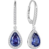 FJ Teardrop Dangle Drop Earrings 925 Sterling Silver Halo Leverback Earrings Birthstone Jewelry Gifts for Women