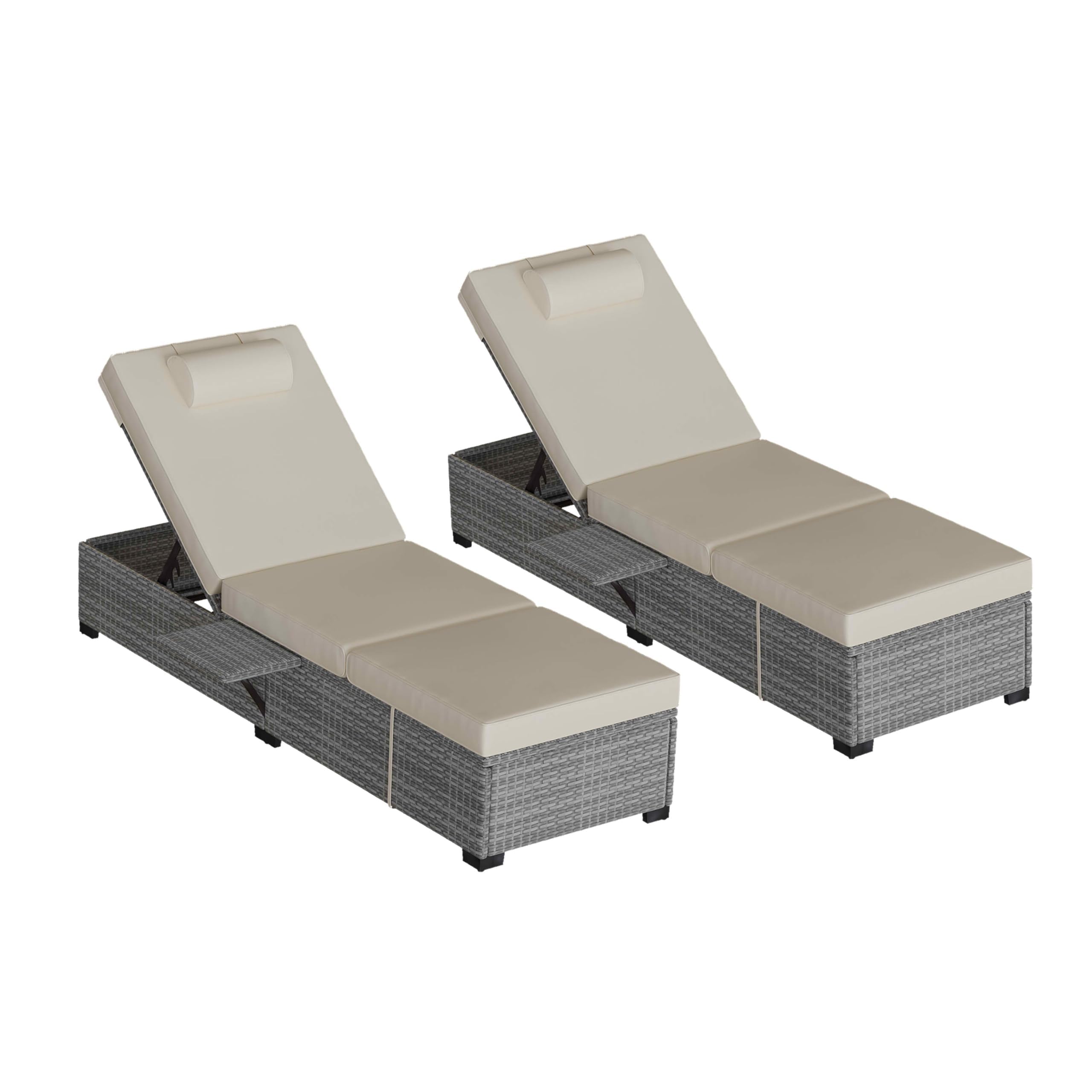 Photo 1 of ** USED** Chaise Lounge Chair Outdoor Set of 2, Wicker Patio Pool Lounge Chairs Set, Outdoor Lounge Chairs with Adjustable Backrest, Cushions and Storage Table, White