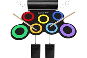 SUNKOO Electronic Drum Set for Kids, Adult Beginner Pro MIDI Drum Kit, Roll Up Practice Pad Kit with Headphone Jack, Built-in Speaker, Drum Pedals, Drum Sticks, Great Holiday Birthday Gift for Kids