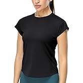 icyzone Women's Crewneck Workout T Shirts Quick Dry Athletic Cap Sleeve Fitness Gym Running Yoga Tee Tops