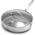 GreenPan Chatham Tri-Ply Stainless Steel Healthy Ceramic Nonstick 3.75QT Saute Pan Jumbo Cooker with Lid, PFAS-Free, Multi Clad, Induction, Dishwasher Safe, Oven Safe, Silver