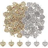 UNICRAFTALE 120Pcs 2 Colors Heart Charms Tibetan Style Filigree Heart Charms Metal Hollow Love Charms Small Hole Charms Necklace Making Accessories Charms for Jewelry Making Hole 2mm