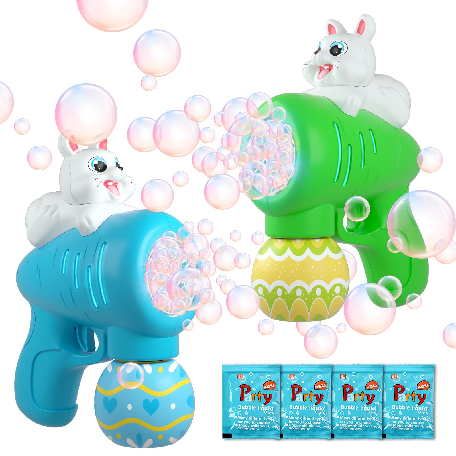 2PAck Easter Bubble for Kids, Easter Toys for Kids, Easter Bubble Machine for Easter Basket Stuffer, Easter Toy Gifts for Kids, Light Up Easter Bubble Maker with 4 Bubble Solution