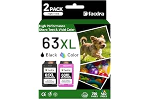 Faedra 63XL Ink Cartridges Remanufactured for HP 63 XL High-Yield Combo Pack for HP Envy 4520 4522 4516 OfficeJet 3833 3830 4