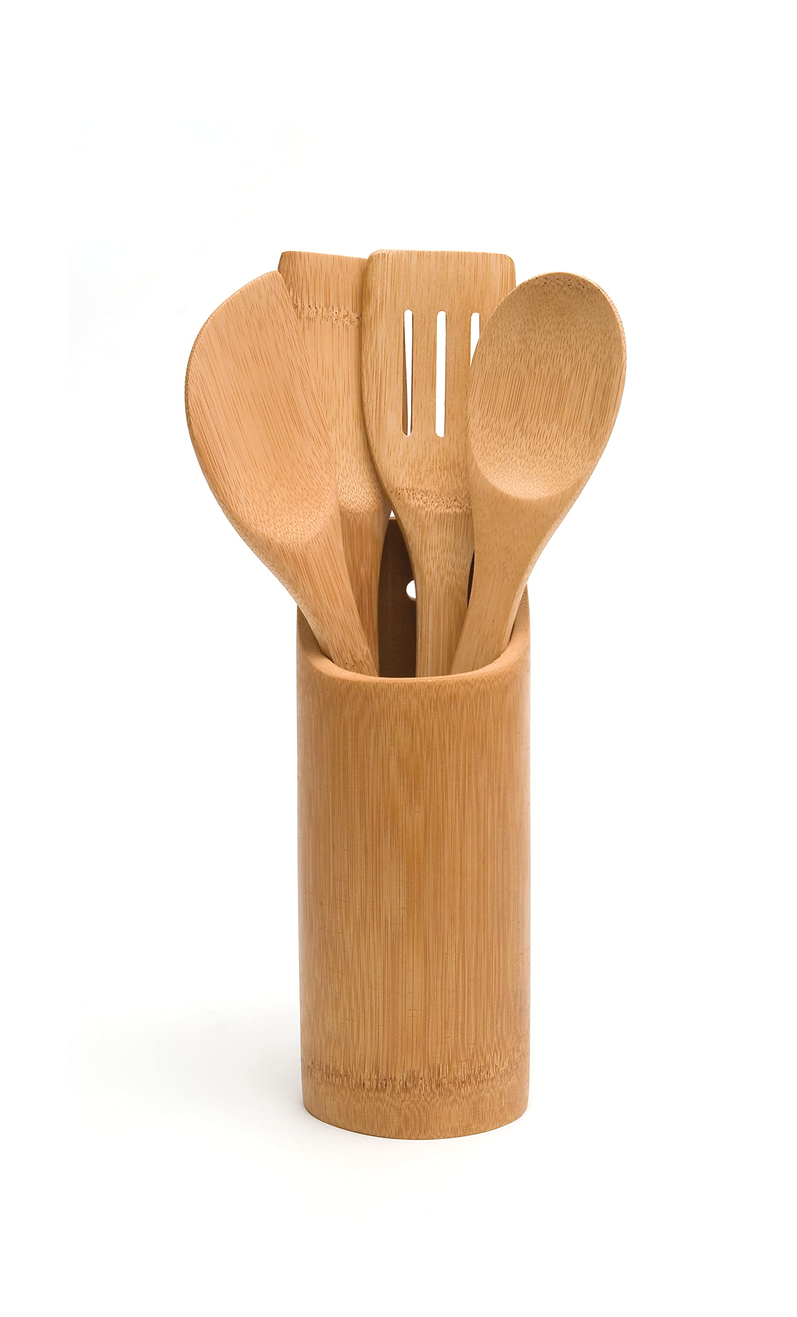 Lipper International Bamboo Wood Kitchen Tool Holder with 4 Tools, 3-1/4" x 3-1/4" x 8-3/4"
