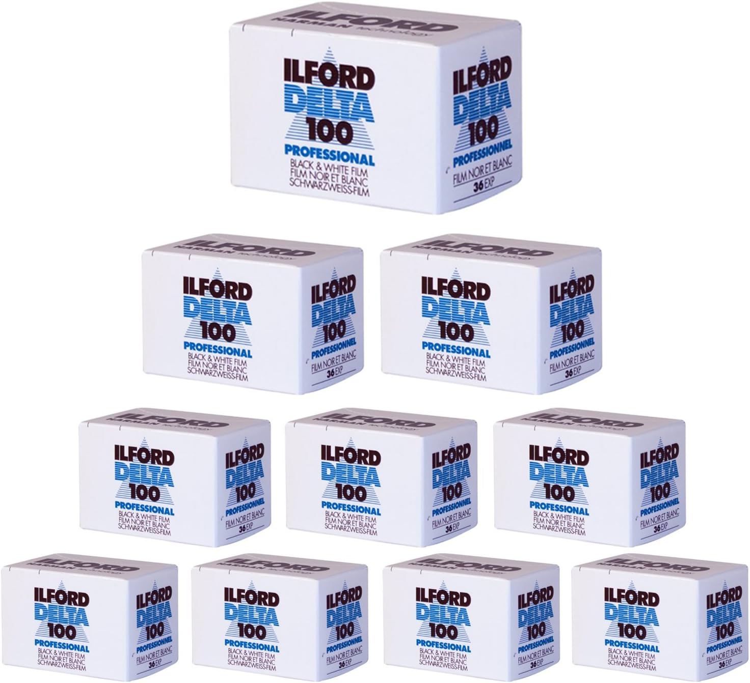 10 Pack of Ilford 1780624 Delta 100 Professional Black-and-White Film, ISO 100, 35mm 36-Exposure