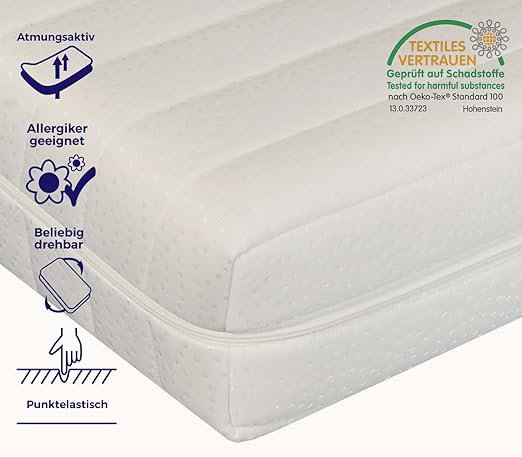 Mister Sandman ergonomische Kaltschaummatratze hochwertigem Doppeltuchbezug, Härtegrad H2 & H3, Matratze mit 7 Zonen, Größe W