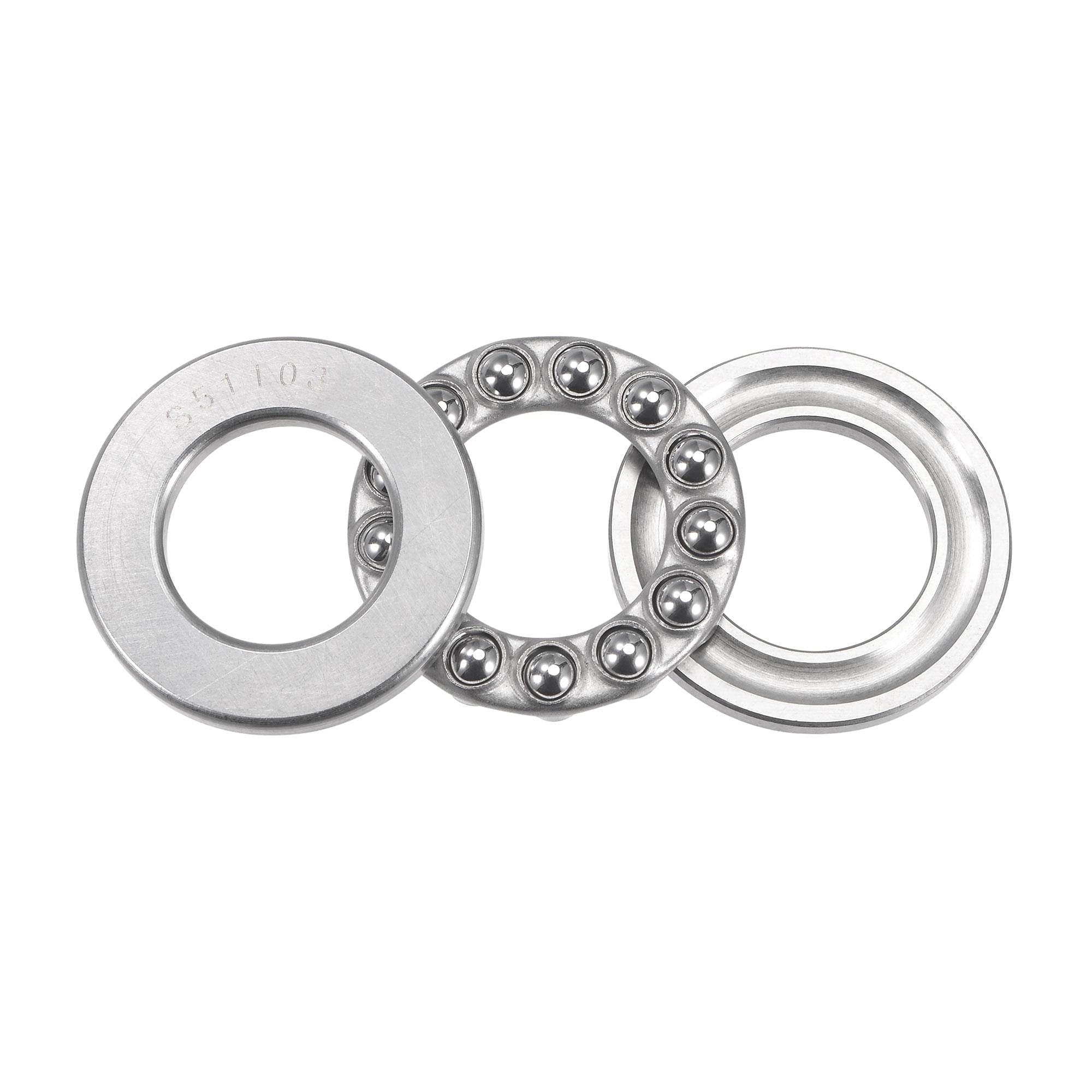 sourcing map S51103 Thrust Ball Bearing 17mm Bore 30mm OD 9mm Thick Stainless Steel with Washers